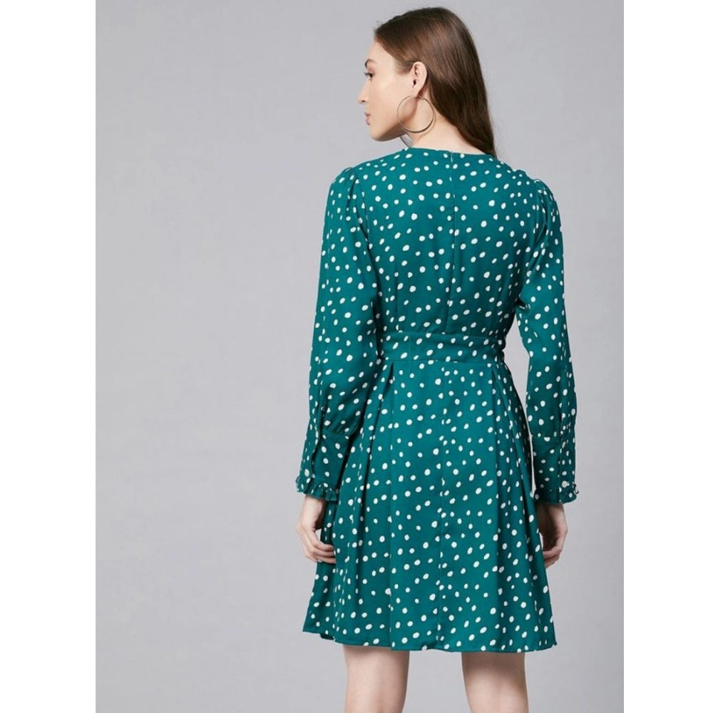 Ranili Polyester Polka Long Sleeves Above Knee Dress