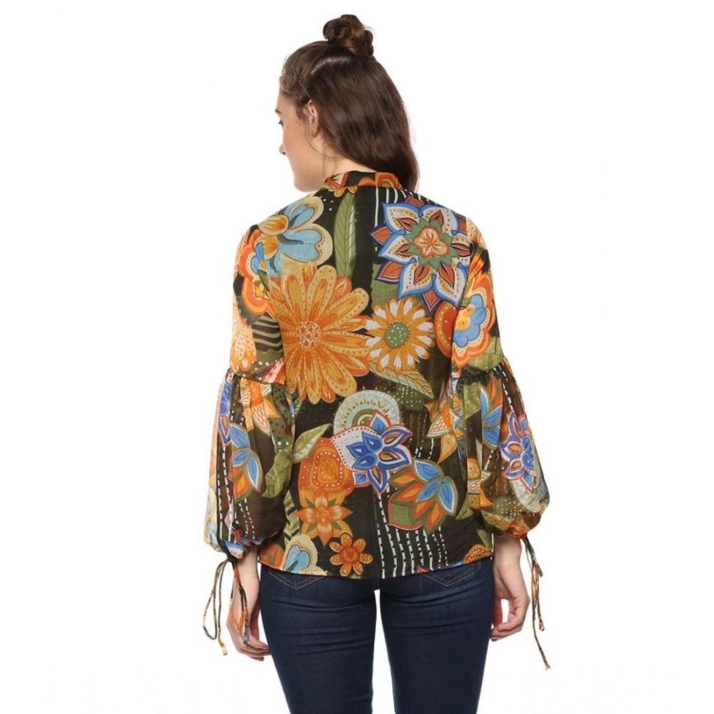 Ranili Polyester Floral Balloon Sleeve Top
