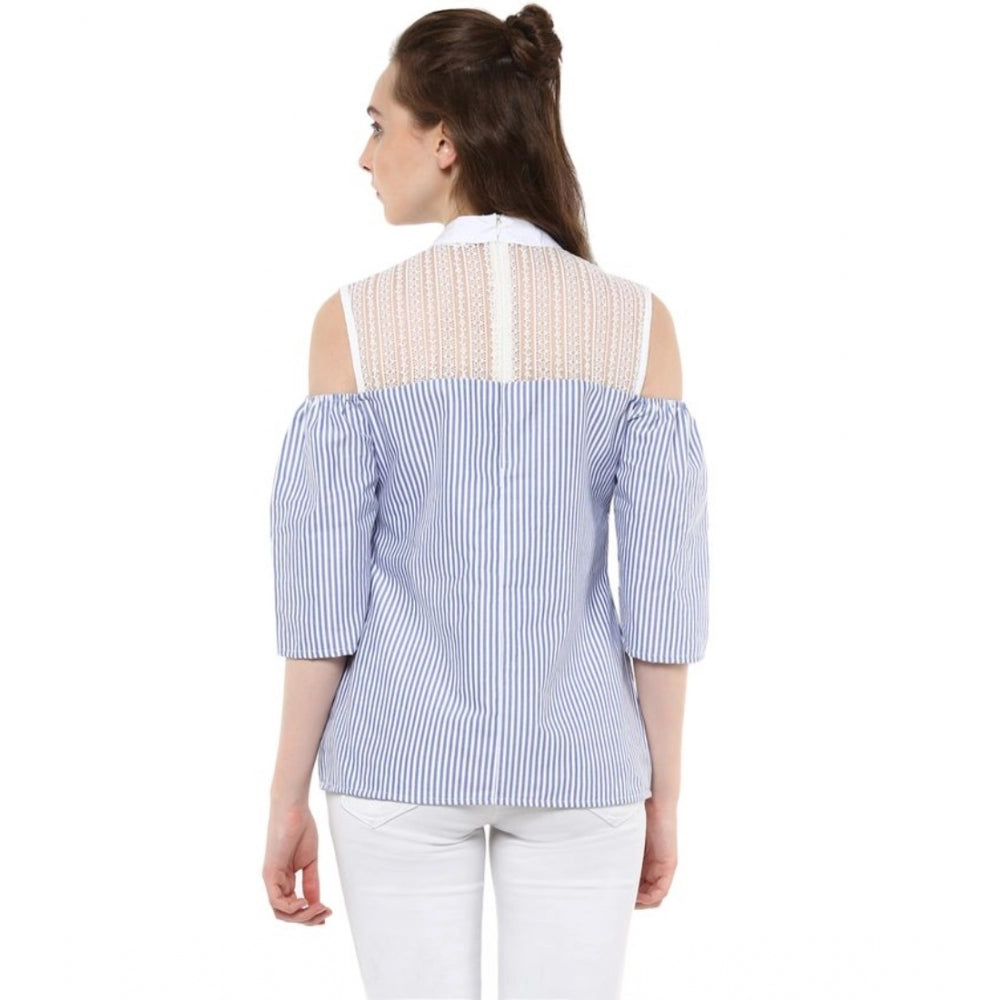 Ranili Cotton Striped Cold Shoulder Top