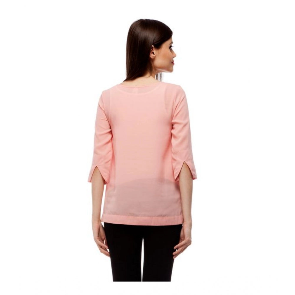 Ranili Polyester Solid 3-4th Sleeves Regular Top
