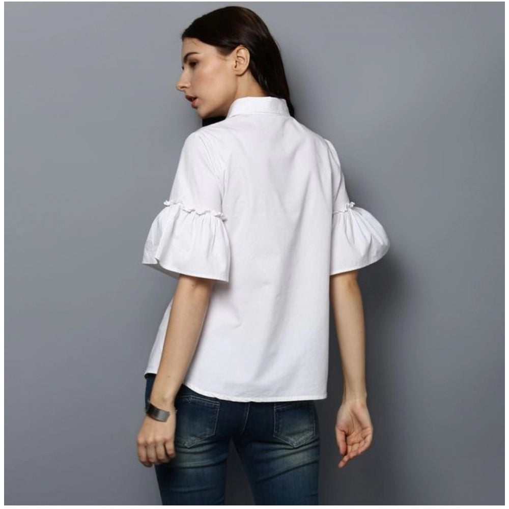 Ranili Cotton Solid Bell Sleeve Top