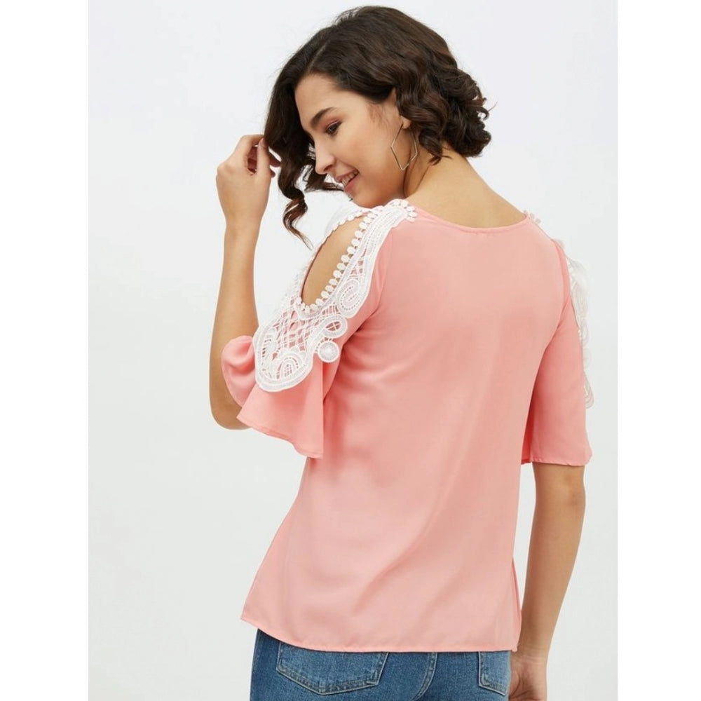Ranili Polyester Lace Inserts Cold Shoulder Top