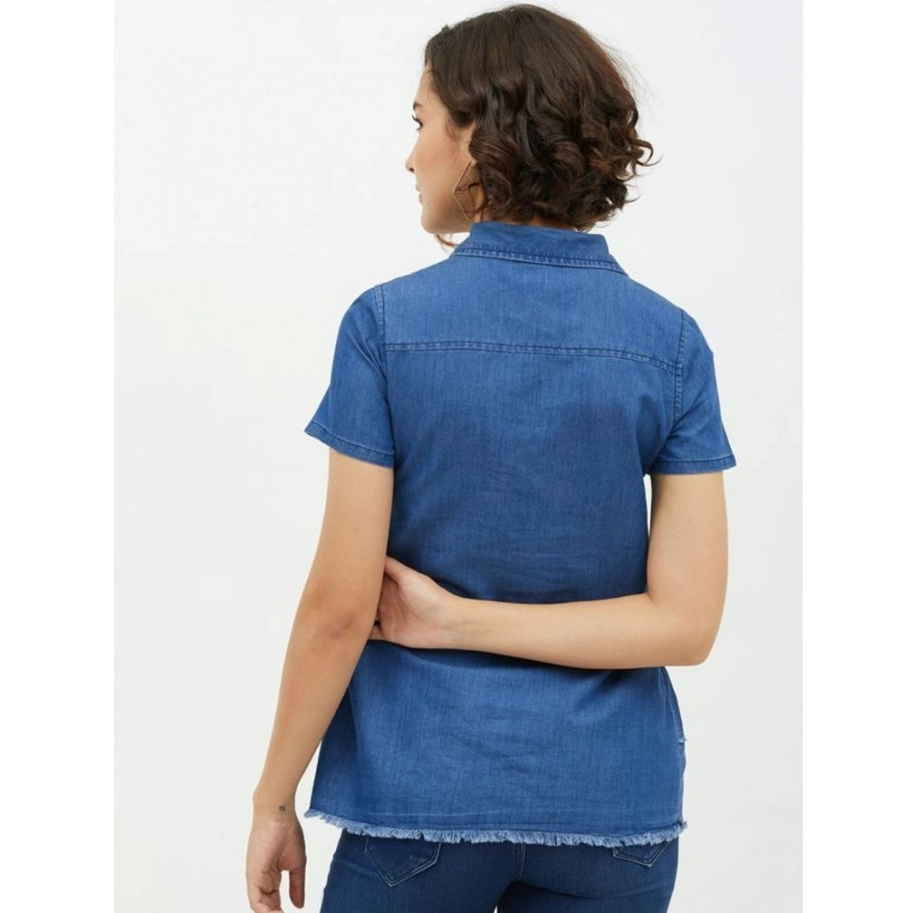 Ranili Denim Peplum Short Sleeve Top