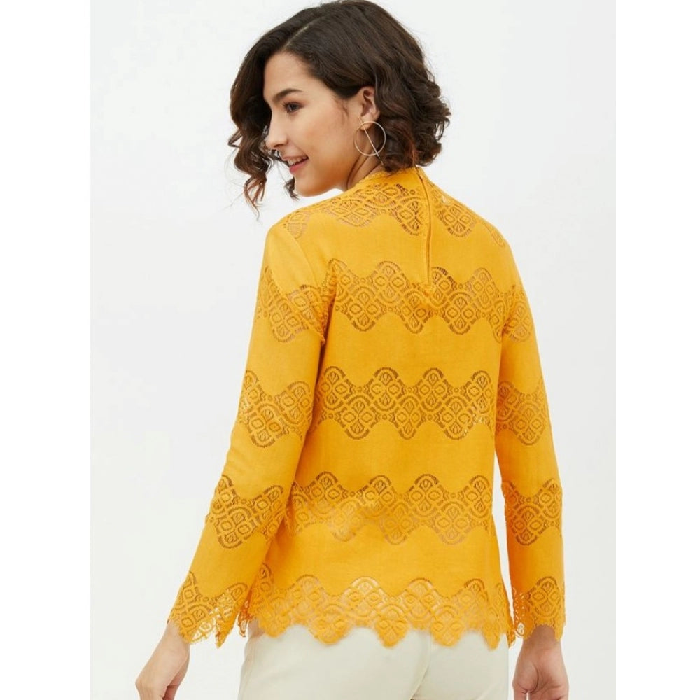 Ranili Cotton Lace Inserts Long Sleeves Top