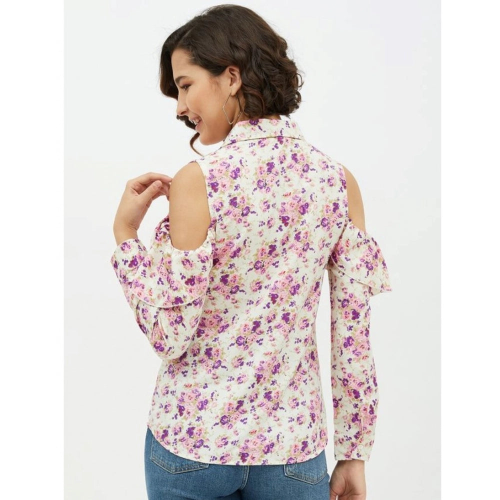 Ranili Polyester Floral Cold Shoulder Standard Length Shirt