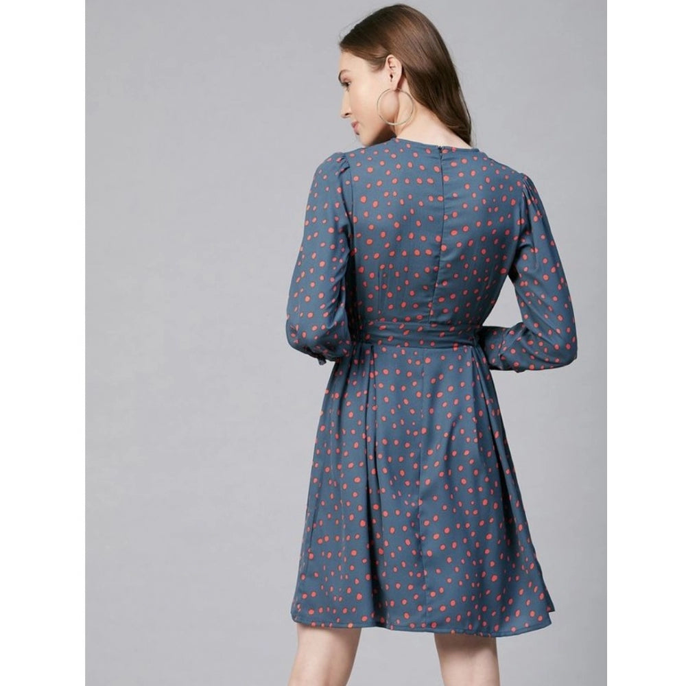 Ranili Polyester Polka Long Sleeves Above Knee Dress