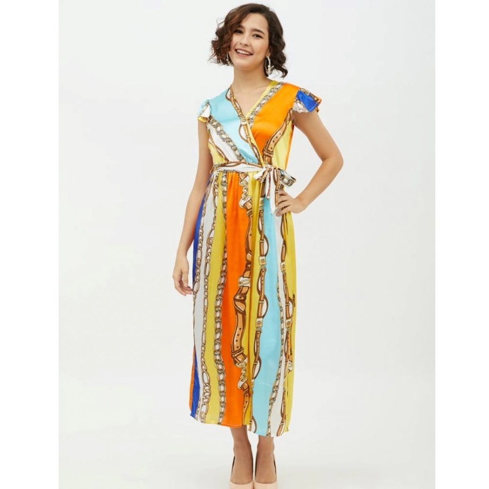 Ranili Satin Chain Print Cap Sleeve Calf-length Dress