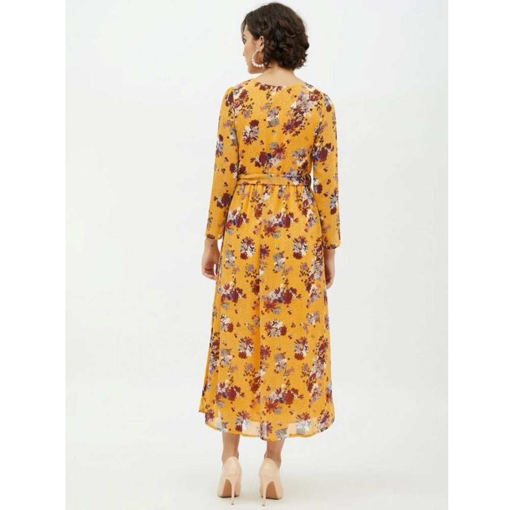 Ranili Polyester Floral Long Sleeves Calf-length Dress