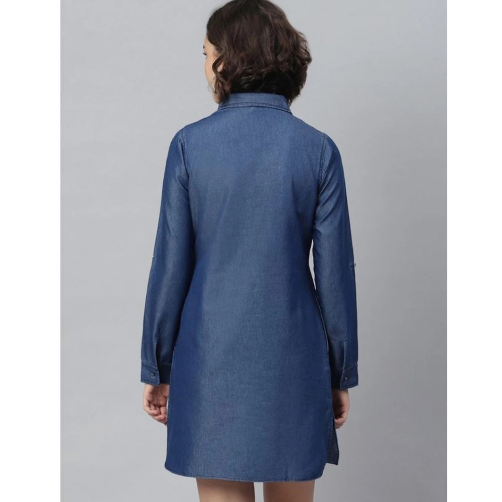 Ranili Denim Solid Long Sleeves Above Knee Dress