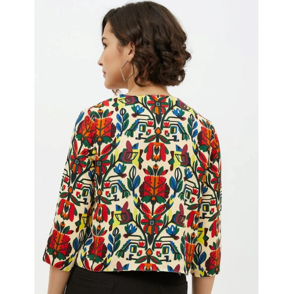 Ranili Polyester Floral 3-4th Sleeves Shrug