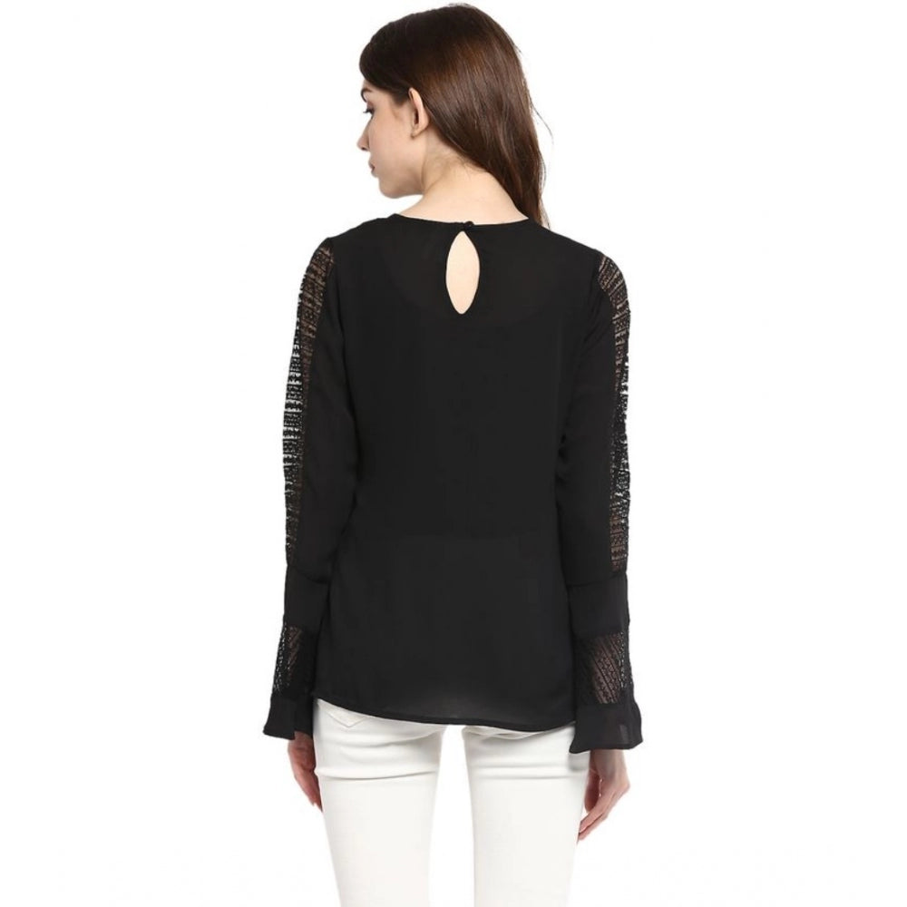 Ranili Polyester Georgette Self Design Bell Sleeve Regular Top