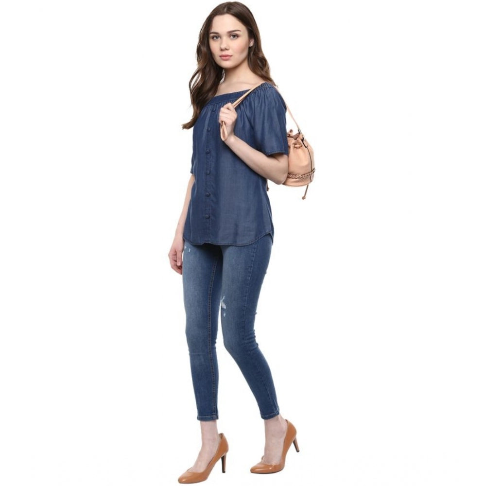 Ranili Denim Solid Short Sleeve Regular Top