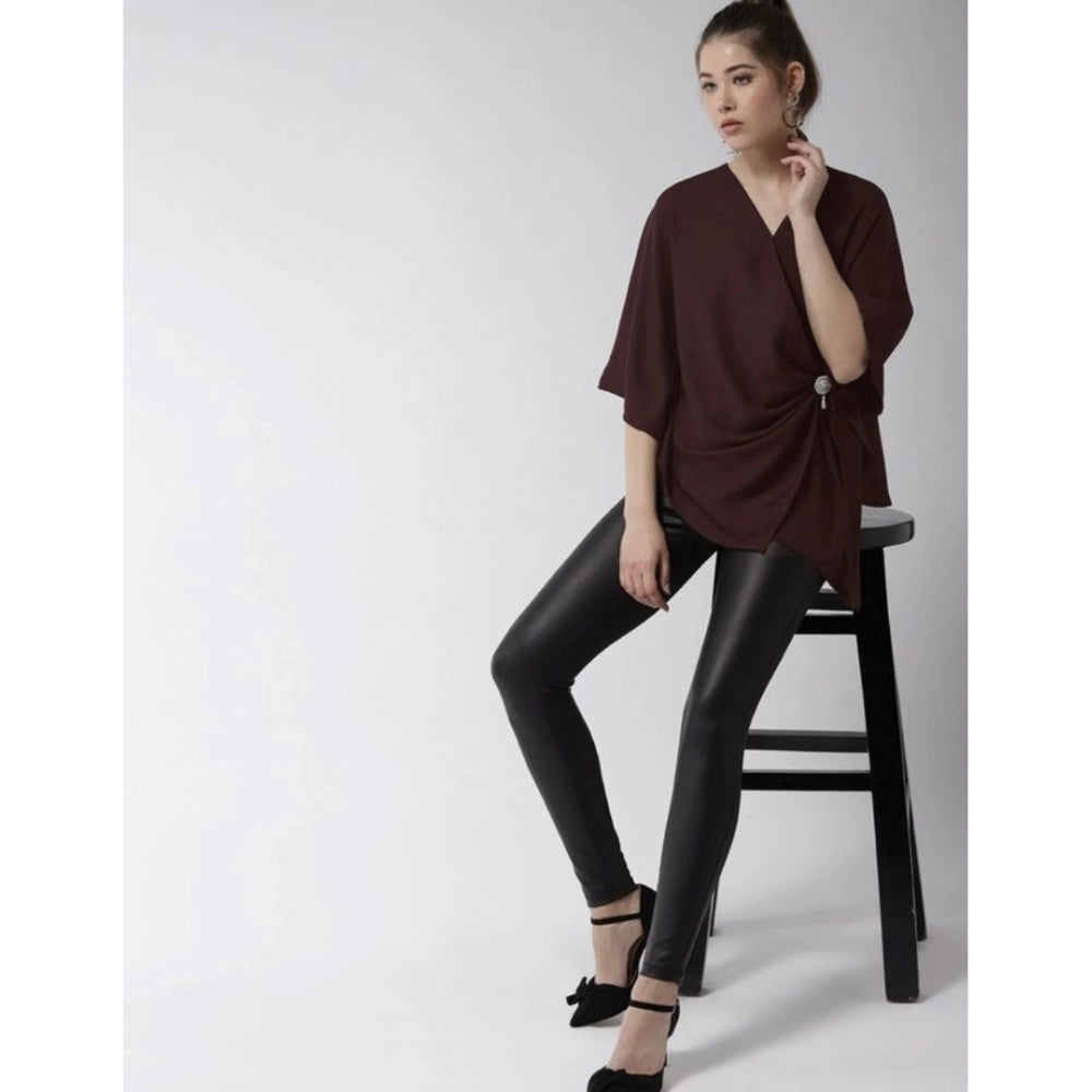 Ranili Polyester Solid Cape Sleeve Top