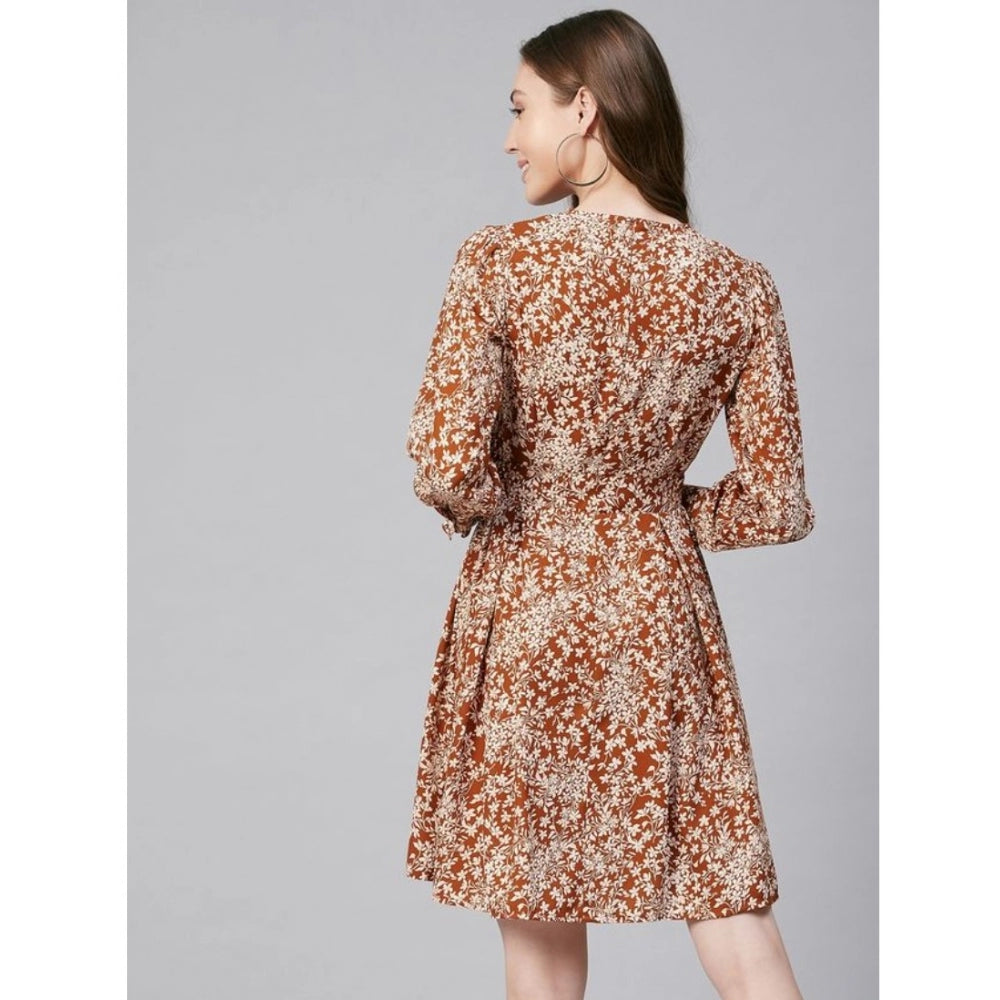 Ranili Polyester Floral Long Sleeves Above Knee Dress