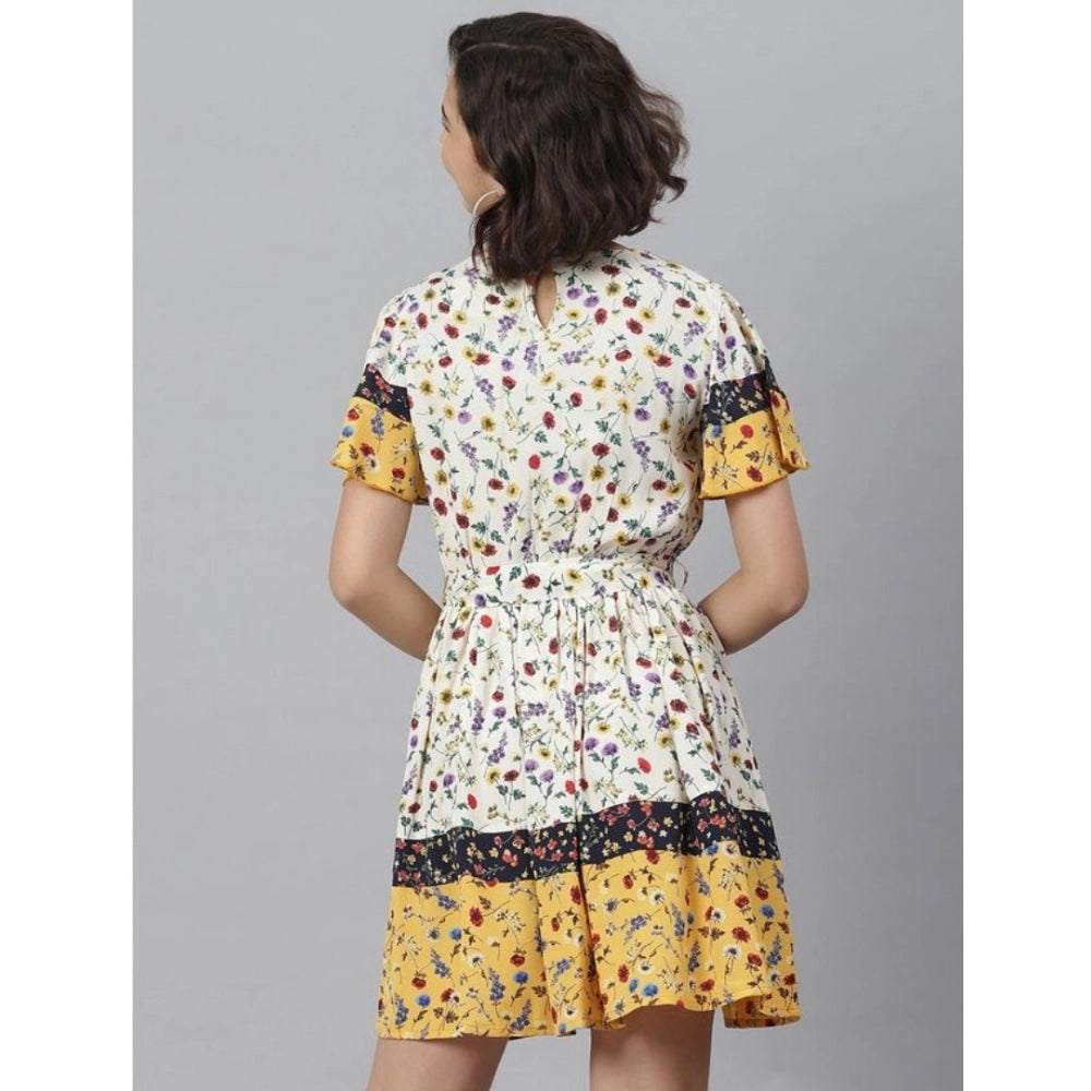 Ranili Polyester Floral Flutter Above Knee Dress