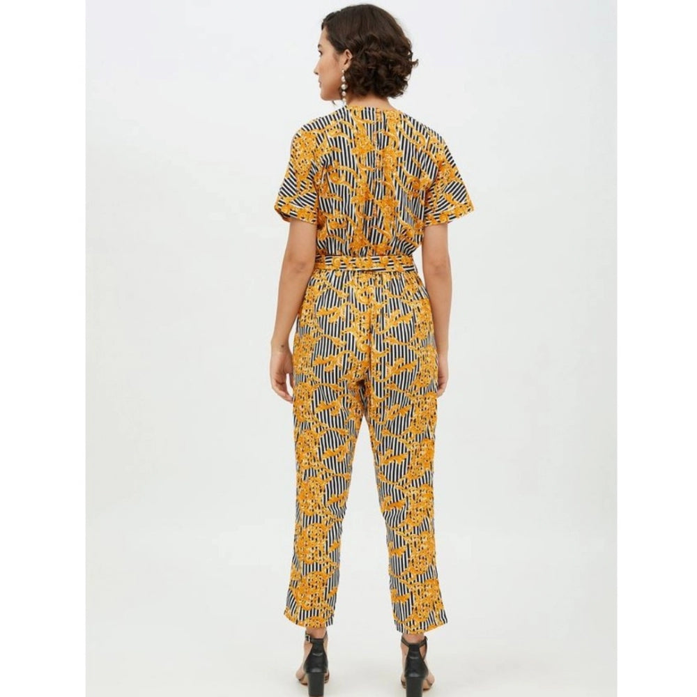 Ranili Polyester Printed Half Sleeve Long Jumpsuit