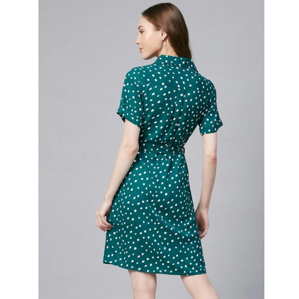 Ranili Polyester Polka Short Sleeve Above Knee Dress