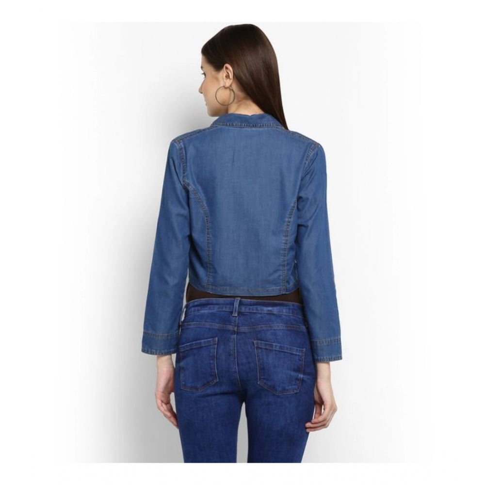 Ranili Denim Solid 3-4th Sleeves Shrug