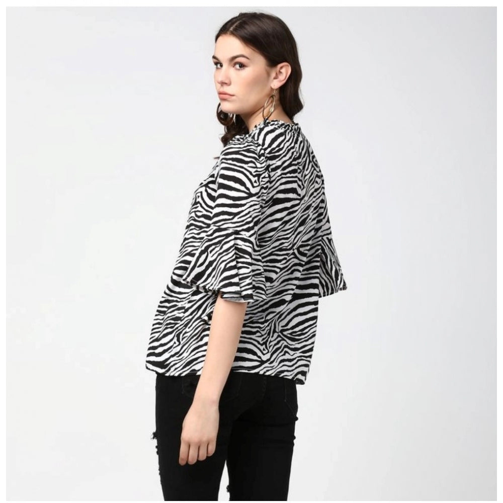 Ranili Polyester Animal Print Bell Sleeve Top