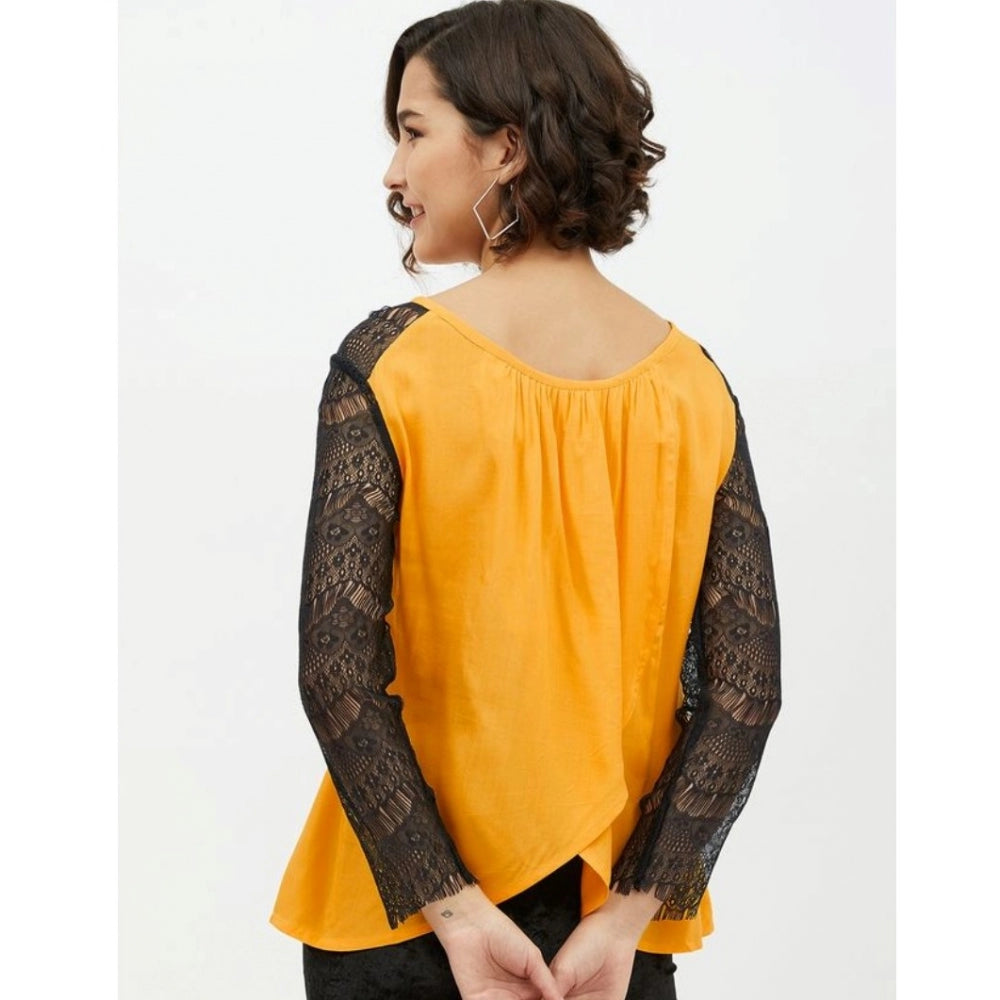 Ranili Rayon Lace Inserts Long Sleeves Top