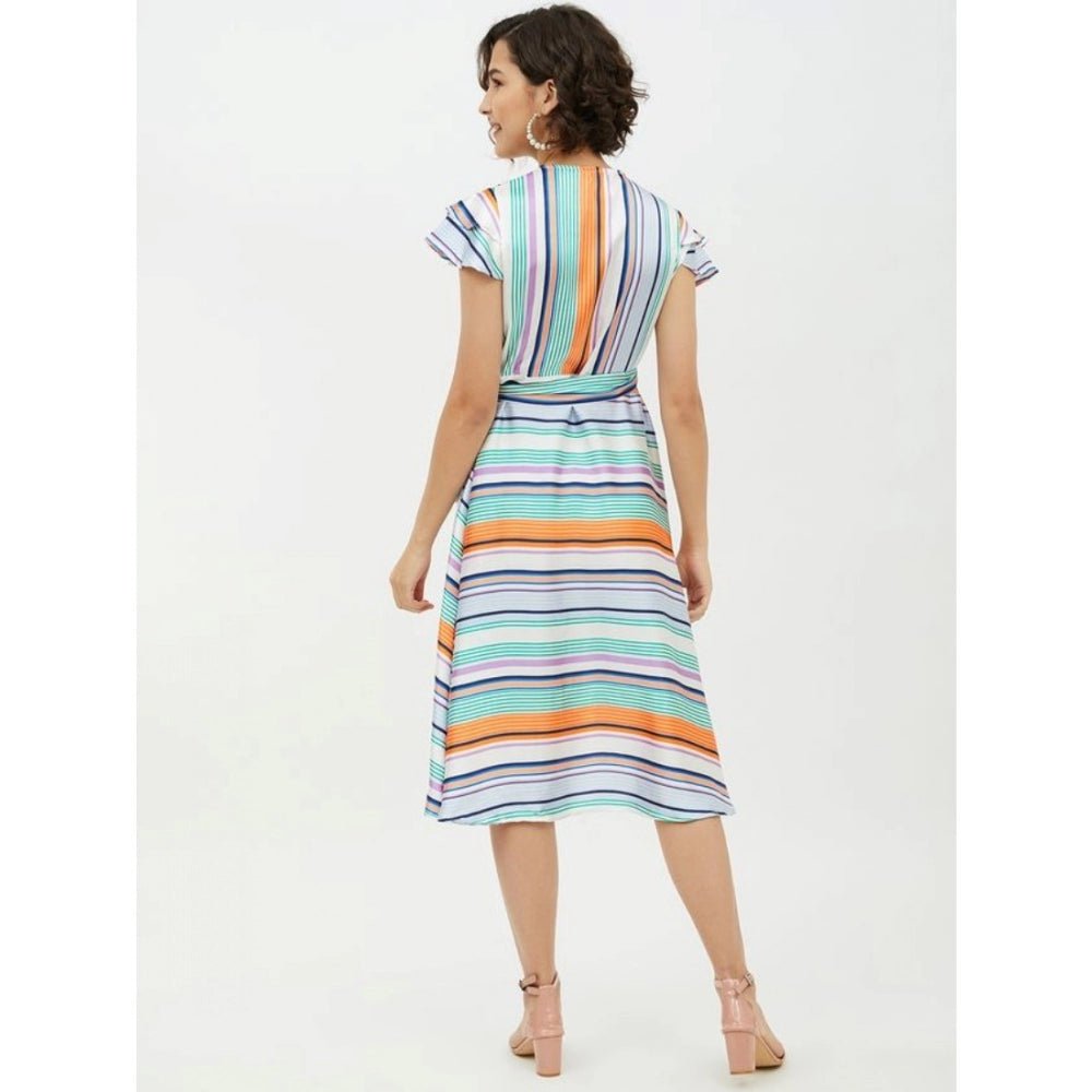 Ranili Satin Striped Short Sleeve Knee-length Dress
