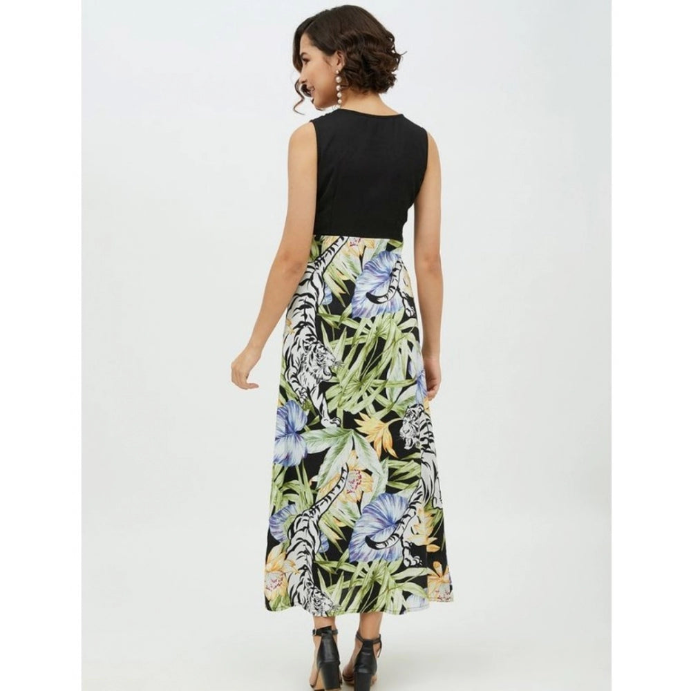 Ranili Rayon Floral Sleeveless Calf-length Dress