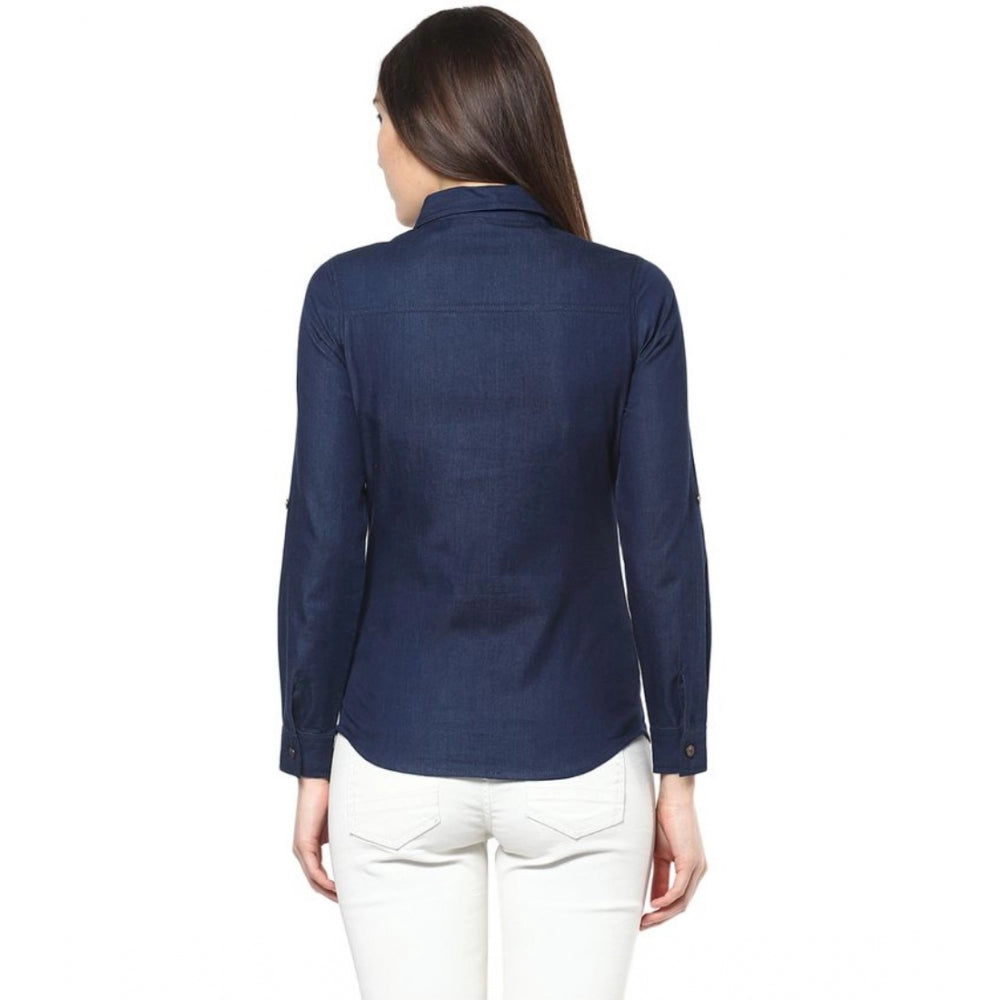 Ranili Denim Patch Work Long Sleeves Standard Length Shirt