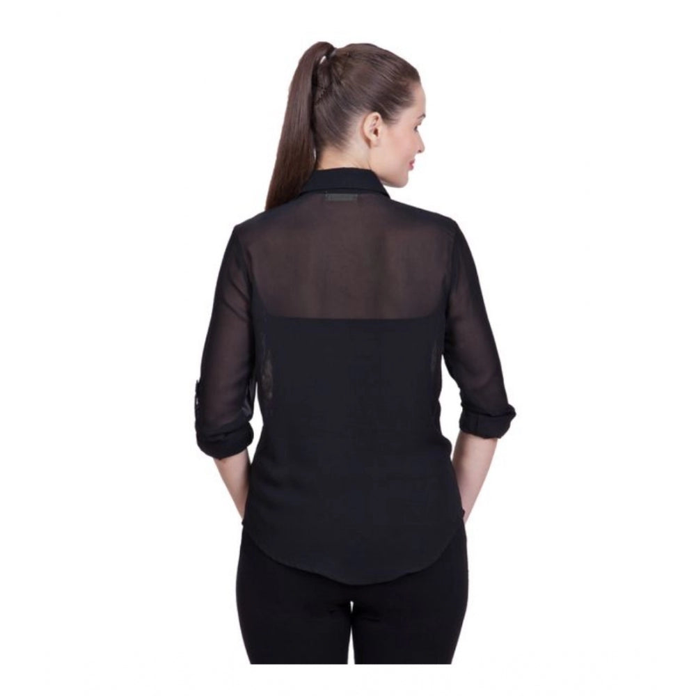 Ranili Polyester Printed Roll Up Sleeve Standard Length Shirt