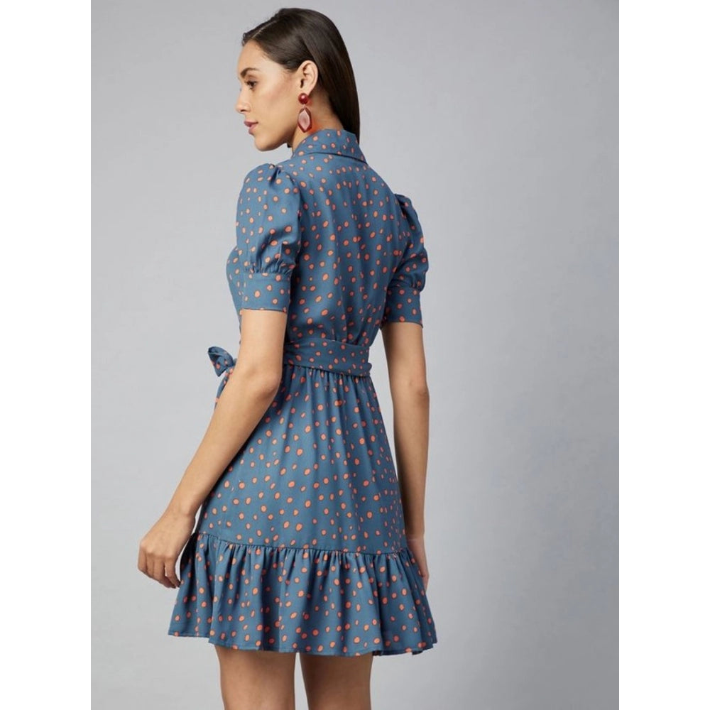 Ranili Polyester Polka Short Sleeve Above Knee Dress