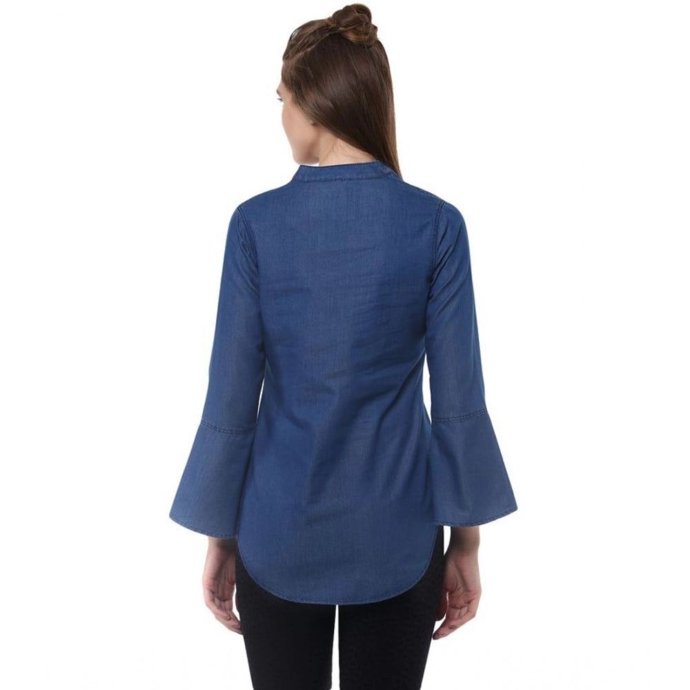 Ranili Denim Solid Bell Sleeve Regular Top