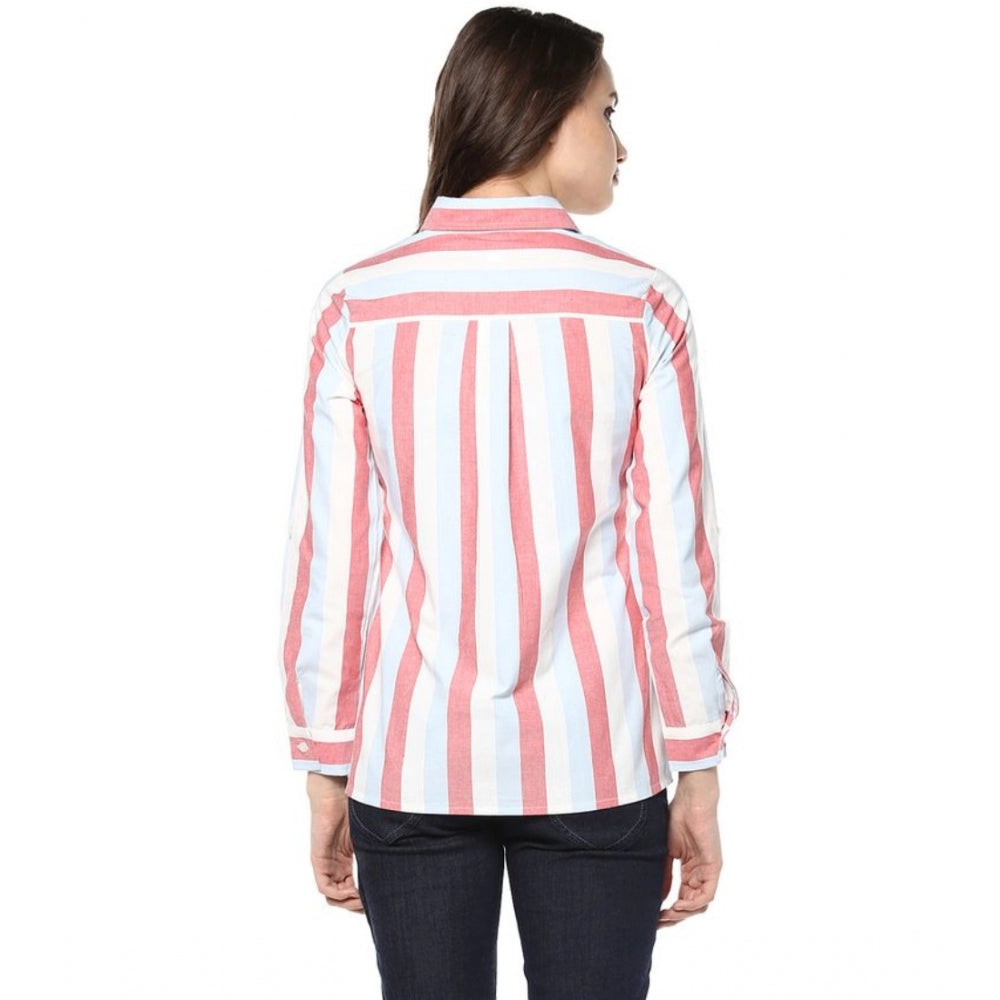 Ranili Cotton Striped Roll Up Sleeve Regular Top