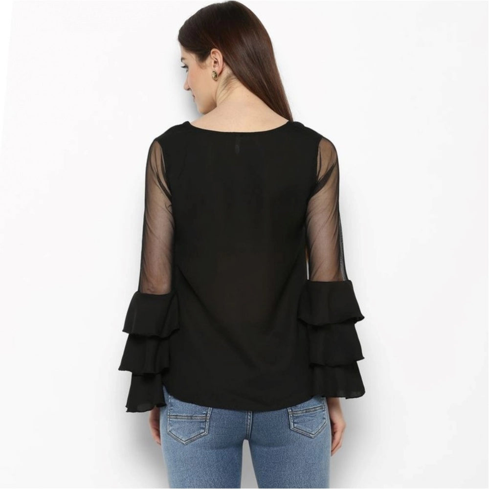 Ranili Polyester Solid Tier Sleeve Top