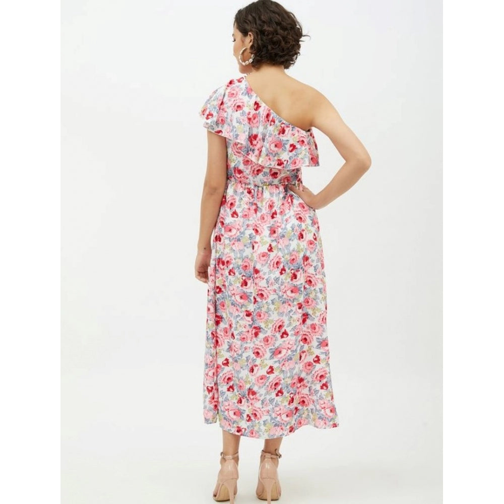 Ranili Polyester Floral One Shoulder Calf-length Dress