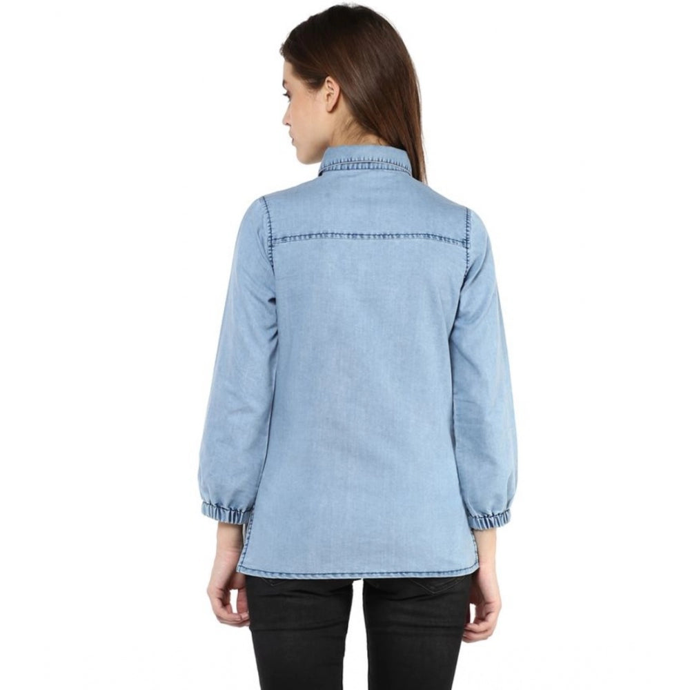 Ranili Denim Solid 3-4th Sleeves Standard Length Shirt