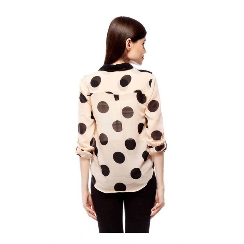 Ranili Polyester Polka Roll Up Sleeve Standard Length Shirt