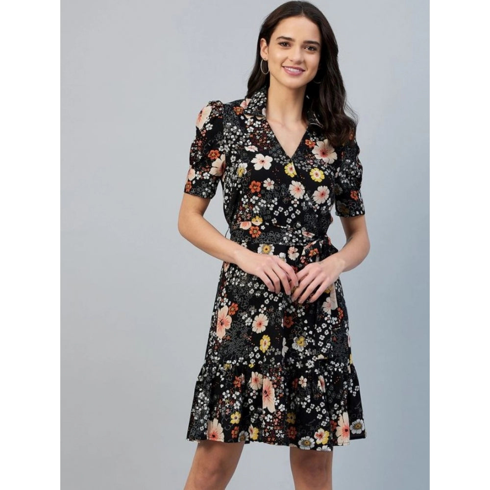 Ranili Polyester Floral Short Sleeve Above Knee Dress