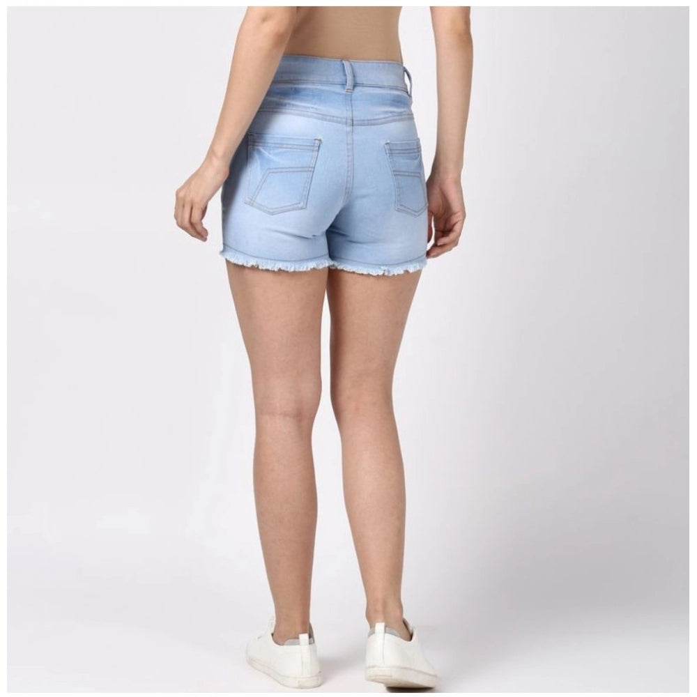 Ranili Denim Solid Buttoned Shorts