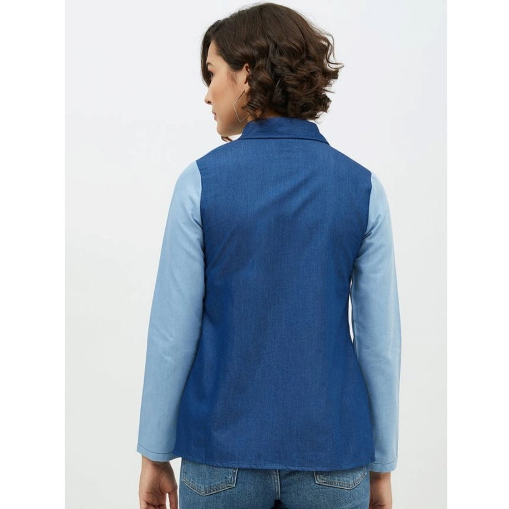 Ranili Denim Patch Work Long Sleeves Standard Length Shirt