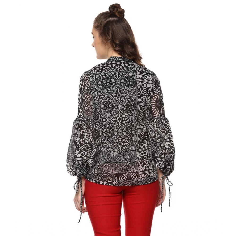 Ranili Polyester Printed Balloon Sleeve Top