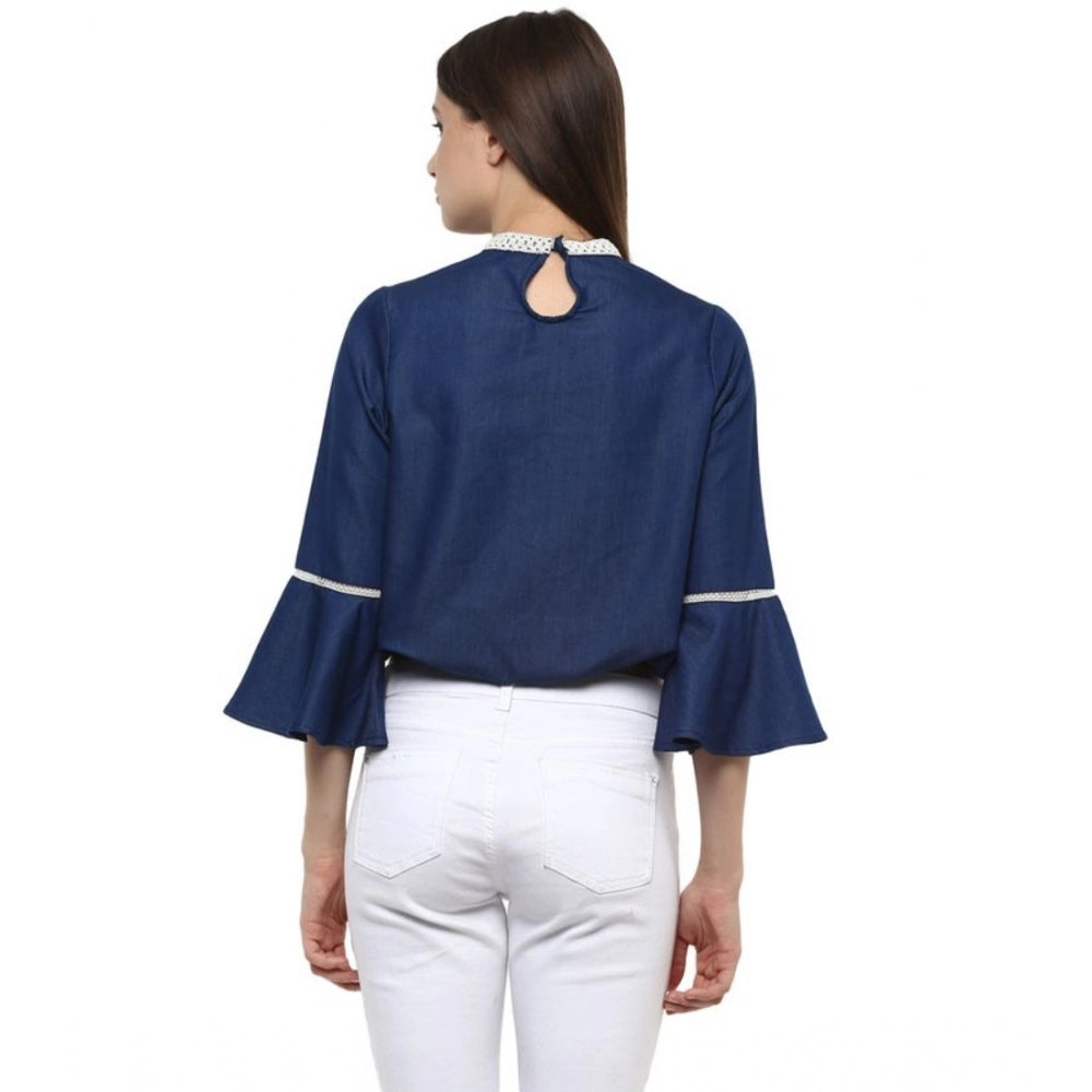Ranili Polyester Solid Bell Sleeve Regular Top