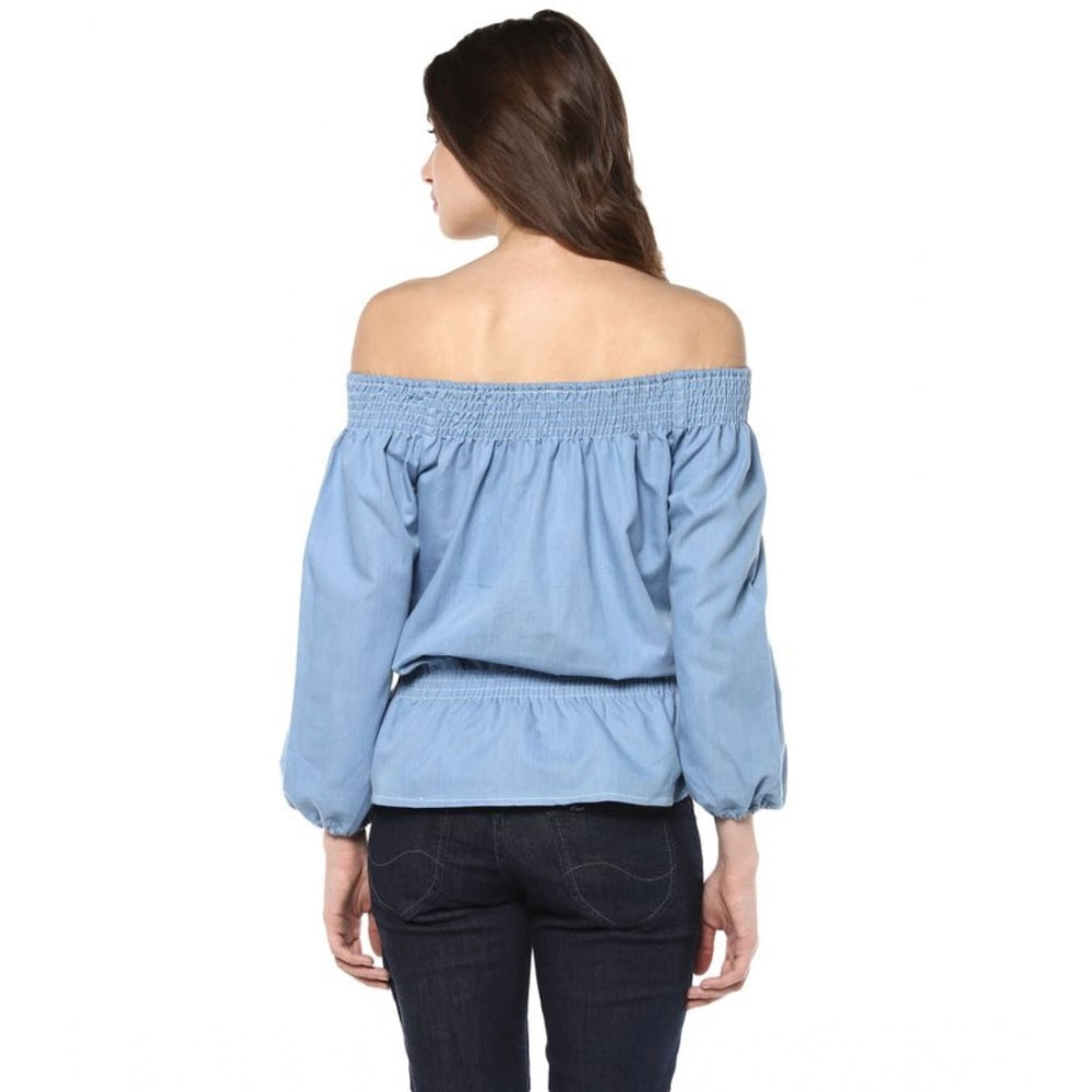 Ranili Denim Solid 3-4th Sleeves Regular Top