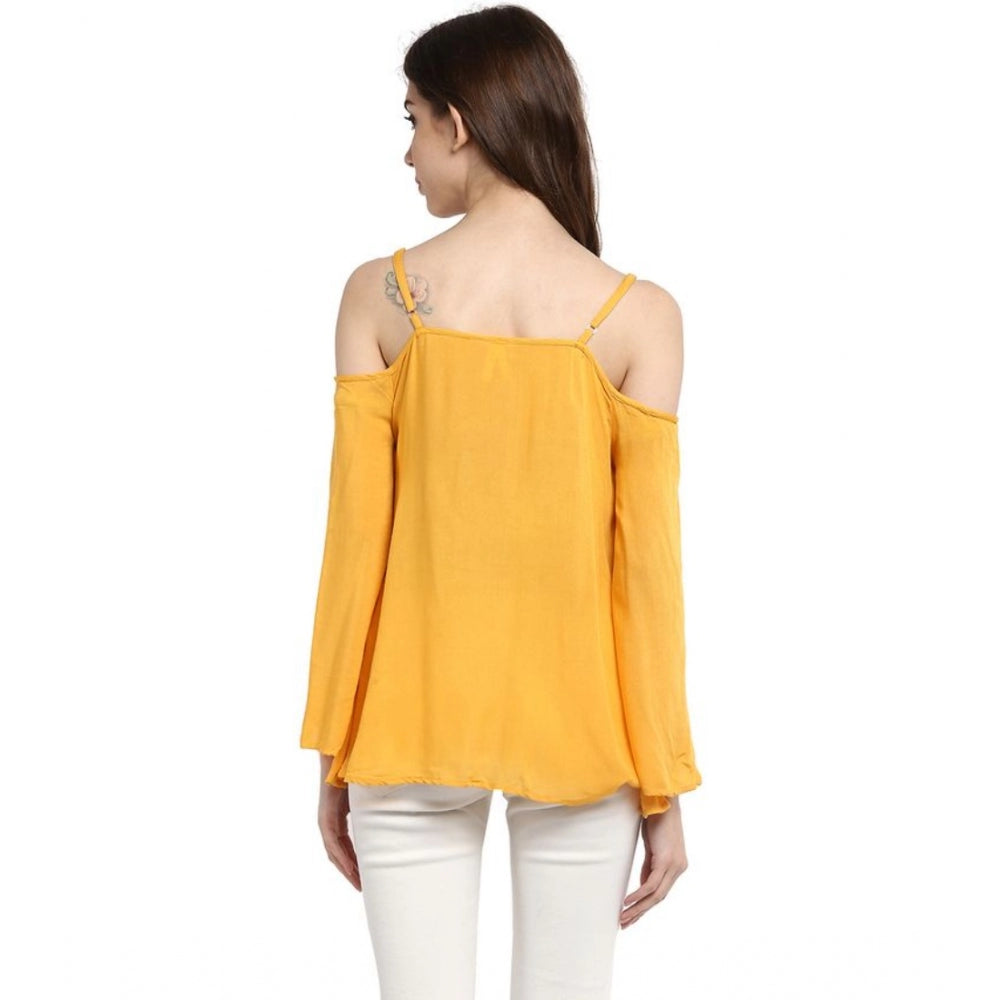 Ranili Rayon Embellished Cold Shoulder Regular Top