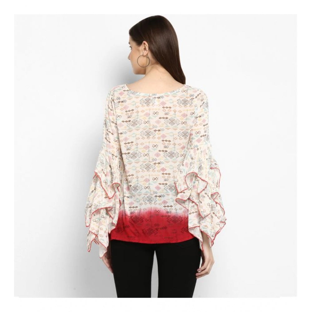 Ranili Rayon Crepe Printed Ruffle Sleeve Top