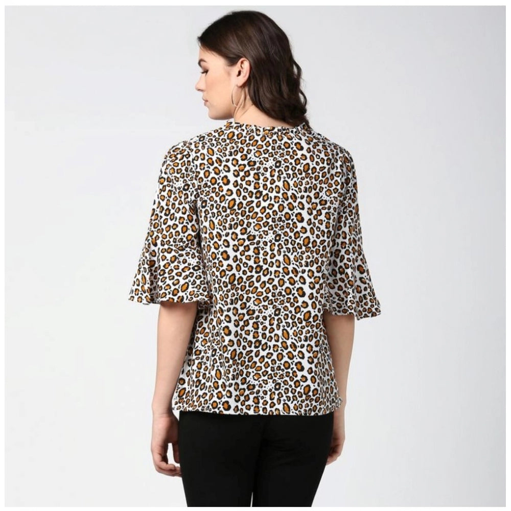 Ranili Polyester Animal Print Bell Sleeve Top
