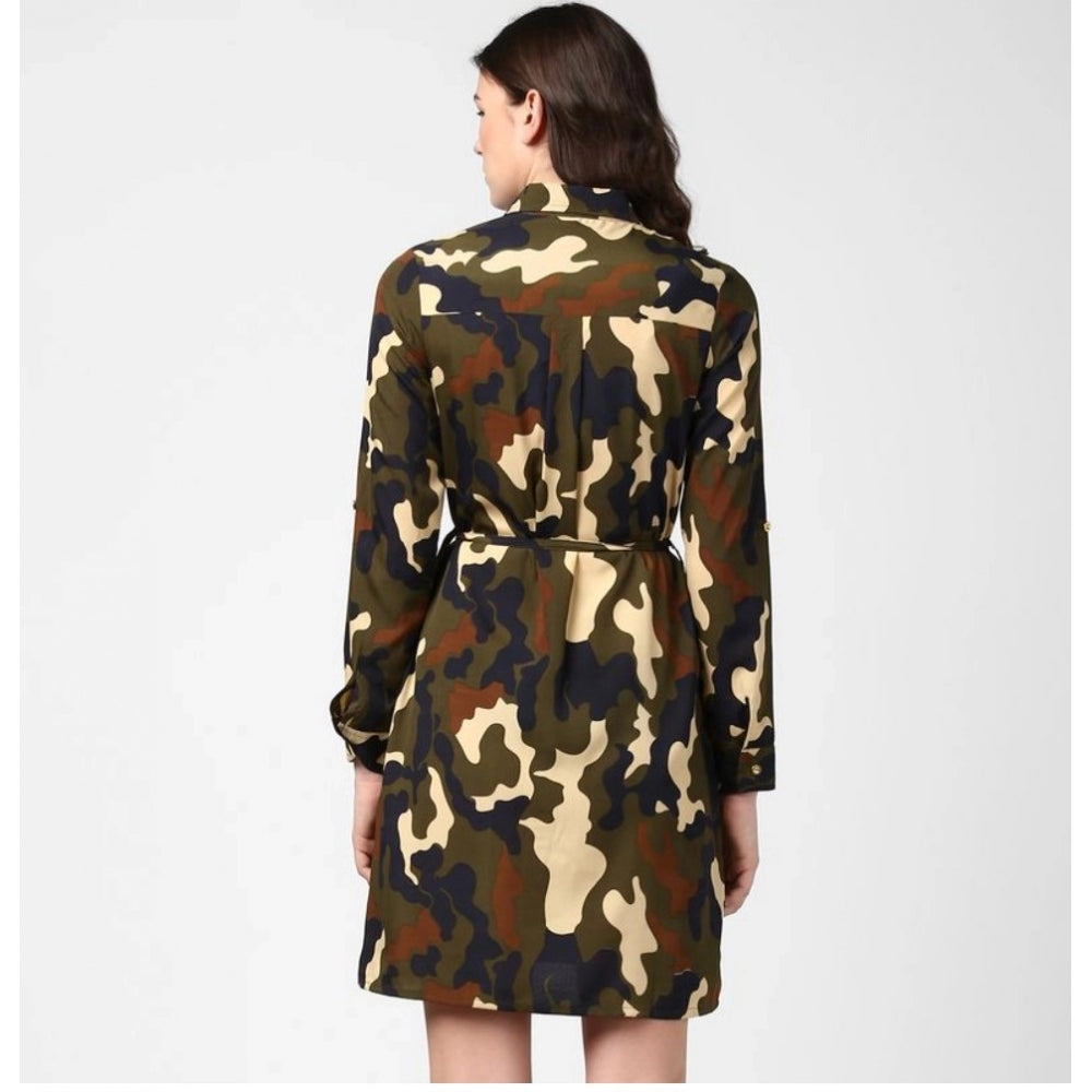 Ranili Polyester Printed Roll Up Sleeve Tunic Top