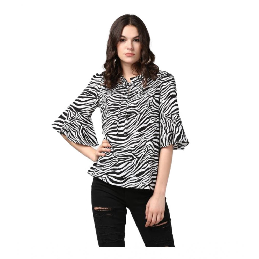 Ranili Polyester Animal Print Bell Sleeve Top