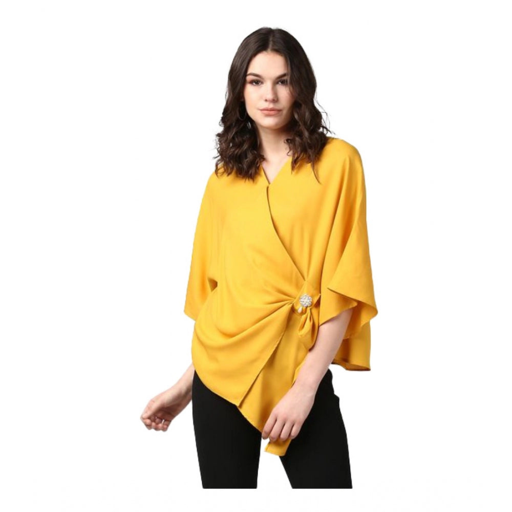 Ranili Polyester Solid Cape Sleeve Top