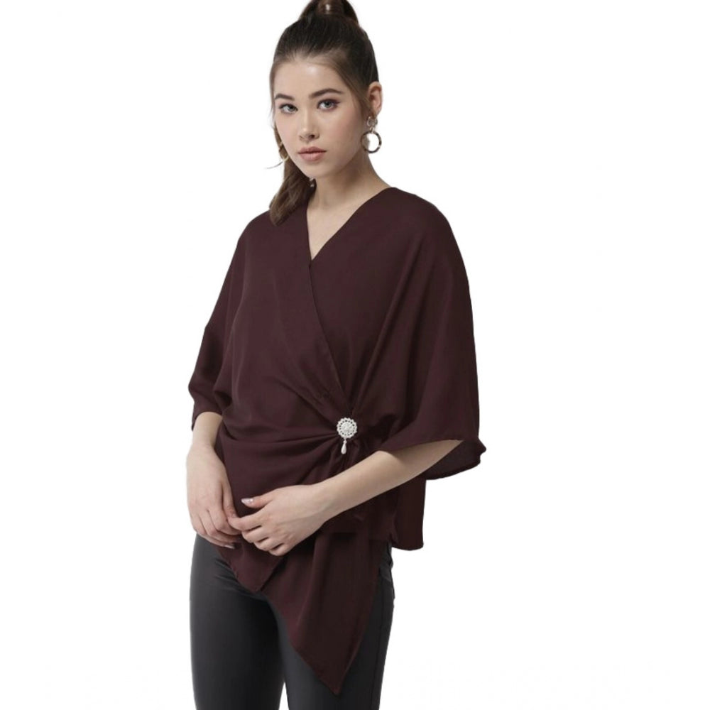 Ranili Polyester Solid Cape Sleeve Top