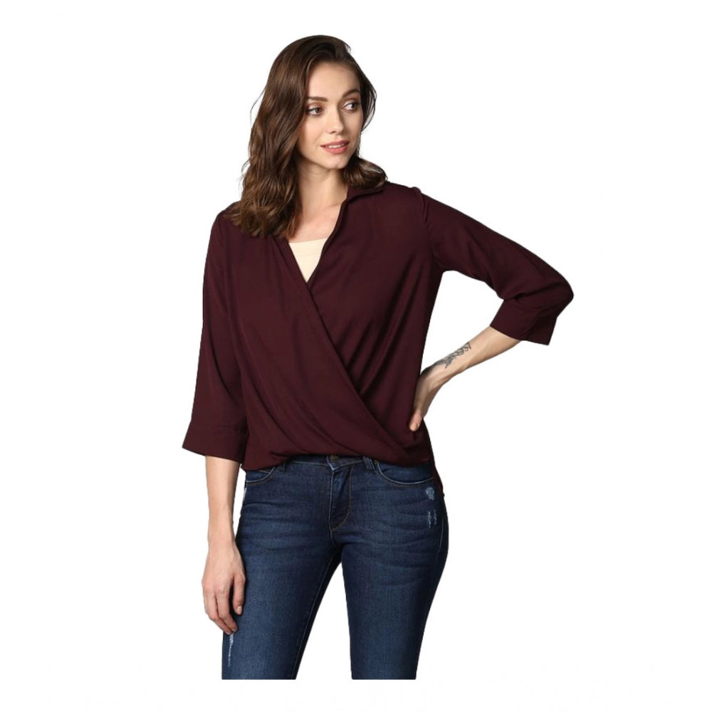 Ranili Polyester Solid 3-4th Sleeves Top