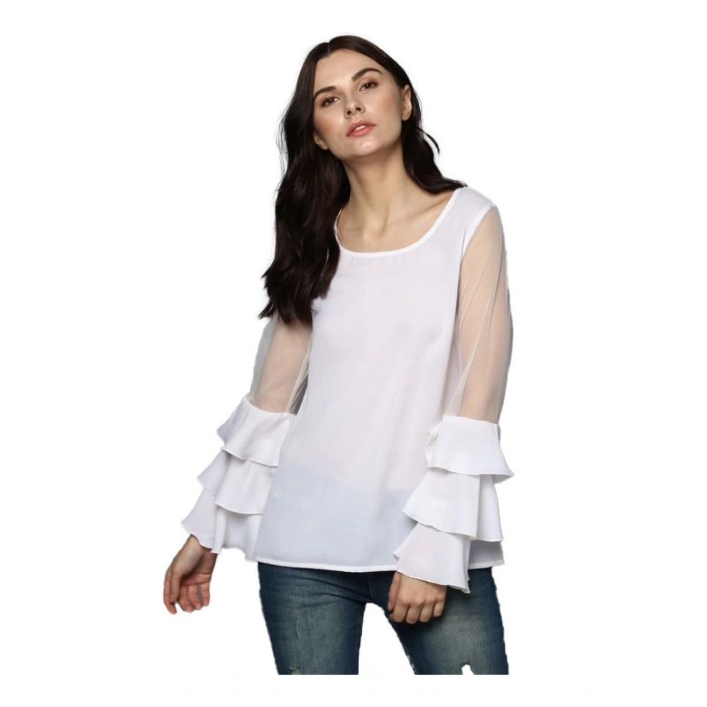 Ranili Polyester Solid Tier Sleeve Top